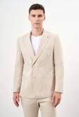  Erkek Bej Keten Trend Kruvaze Slim Fit Sivri Yaka Takım Elbise