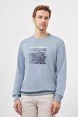  Erkek Mavi Trend Bisiklet Yaka Sweat-Shirt