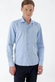  Erkek Mavi Trend Baskılı Desenli İtalyan Yaka Slim Fit Gömlek