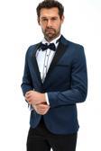  Erkek Lacivert Portofino Slimfit Jakarlı Smokin