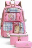Relaxion 2203-1395 Kore Tarzı Unisex Çocuk Üçlü Set İlkokul Sırt Çantası - NKT02203-PEMBE-TEKEBAT