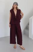Laluvia Bordo Samantha Bağlamalı Yelek Pantolon Takım - 51155