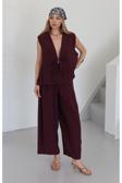 Laluvia Bordo Samantha Bağlamalı Yelek Pantolon Takım - 51155