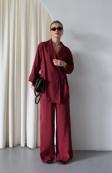 Laluvia Bordo Yaka Detaylı Bağlamalı Kimono Takım - 8459