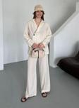 Laluvia Natural %100 Pamuk Kruvaze Kapama Tek Düğmeli Kimono Pantolon Takım - 8351