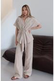 Laluvia Natural Düğmeli Kuşaklı Bluz Pantolon Takım - 7207