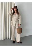 Laluvia Natural %100 Pamuk Kemerli Gömlek Pantolon Takım - 034