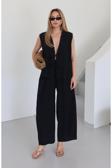 Laluvia Siyah Samantha Bağlamalı Yelek Pantolon Takım - 51155