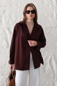 Laluvia Kahverengi Oversize Gömlek - 5310