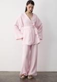 Laluvia Pembe Pamuklu Kimono Bol Paça Pantolon Takım