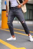 No61 Man Boyfriend Diz Yırtık Gri Renk Kot Pantolon