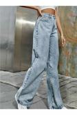 Pubi Woops Julia 90'S Kar Yıkama Mavi  Süper Yüksek Bel Salaş Jeans Palazzo Zee Rucci Etiket