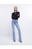 Viking'S Line Ispanyol Yüksek Bel Solmaz Mavi Kar Yıkama Kot Pantolon Toparlayıcı Jean