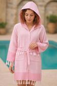 Kapşonlu Unisex Peştemal Plaj Bornozu %100 Pamuklu Seaside Stripe