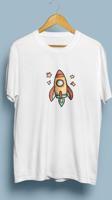 Oversize Roket ve Yıldızlar tasarım unisex T-shirt