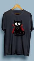 Oversize Vampir Black Cat Vector Tasarım Unisex T-shirt