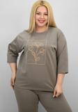 Kadın Büyük Beden Kısa Kollu Çiçek İşlemeli Eşofman Takımı 8199-25