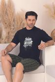 Dreamy Pamuklu Cepli Desenli Kısa Kollu Şortlu Erkek Pijama Takımı