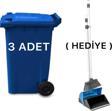 Elcy 3 Adet Mavi Plastik Çöp Konteyneri 240 Lt Isıya Karşı Dayanıklı Faraş Hediyeli