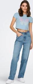 Baskılı Bisiklet Yaka Crop T-Shirt