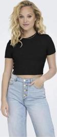 15311891 Likralı Fitilli Crop Kadın T-Shirt Siyah