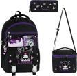 İlkokul Kız Çocuk Çantası 3'lü Set Kuromi Benzeri 42*30 Cm Beslenme Çantası Kalem Kutusu Ortopedik