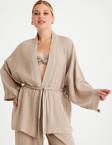 %100 Pamuklu Dokuma Beli Kuşaklı Mini Kadın Kimono Kaftan
