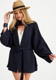 %100 Pamuklu Dokuma Beli Kuşaklı Mini Kadın Kimono Kaftan