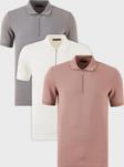 Buratti Pamuklu Regular Fit Yarım Fermuarlı 3'lü Paket Erkek Polo Yaka T Shirt 5902915S3 Pudra-Beyaz-Kül
