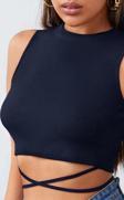 Kadın Lacivert Çapraz Bağlamalı Crop Top Büstiyer