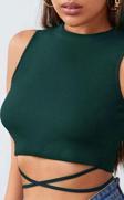 Kadın Yeşil Çapraz Bağlamalı Crop Top Büstiyer