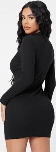 Kadın Siyah Kaşkorse Balıkçı Yaka Uzun Kollu Bodycon Mini Elbise