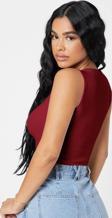 Kadın Bordo Kare Yaka Crop Top Bluz