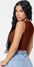 Kadın Kahverengi Kare Yaka Crop Top Bluz