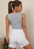 Kadın Gri Kare Yaka Crop Top Bluz