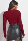 Kadın Bordo Göğüs Dekolteli Uzun Kollu Cut Out Crop Top Bluz