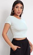 Kadın Beyaz Yuvarlak Yaka Yarım Kol Crop Top Bluz