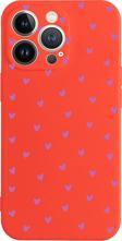 Butikcase İphone 13 Pro Minik Kalpler Mor Tasarımlı Kırmızı Telefon Kılıfı
