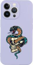 Butikcase İphone 13 Pro Kuru Kafa Ve Yılan Tasarımlı Lila Telefon Kılıfı