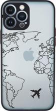 Mooodcase İphone 13 Pro Uyumlu World Map Lines Desenli Kamera Korumalı Buzlu Şeffaf Lüx Telefon Kılıfı