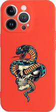 Butikcase İphone 13 Pro Kuru Kafa Ve Yılan Tasarımlı Kırmızı Telefon Kılıfı