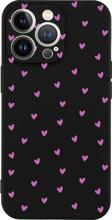 Butikcase İphone 13 Pro Minik Kalpler Mor Tasarımlı Siyah Telefon Kılıfı