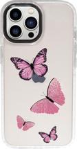 Mooodcase İphone 13 Pro Max Pembe Kelebekler Candy Bumper Darbe Emci Silikonlu Telefon Kılıfı