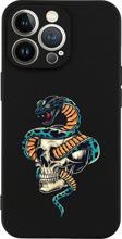 Butikcase İphone 13 Pro Kuru Kafa Ve Yılan Tasarımlı Siyah Telefon Kılıfı