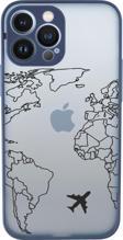 Mooodcase İphone 13 Pro Uyumlu World Map Lines Desenli Kamera Korumalı Buzlu Şeffaf Lüx Telefon Kılıfı