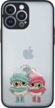 Mooodcase İphone 13 Pro Uyumlu Bereli Baykuşlar Desenli Kamera Korumalı Buzlu Şeffaf Lüx Telefon Kılıfı