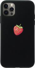 Butikcase Iphone 12 Pro Max Çilek Tasarımlı Siyah Telefon Kılıfı