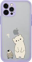 Mooodcase İphone 12 Uyumlu Kamera Lens Korumalı Penguen & Ayıcık Desenli Lüx Telefon Kılıfı