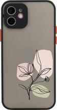 Butikcase Iphone 11 Lüx Kamera Lens Korumalı Art Pink Flower Desenli Siyah Telefon Kılıfı