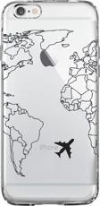 Mooodcase İphone 6 World Map Lines Premium Şeffaf Silikon Kılıf Siyah Baskılı